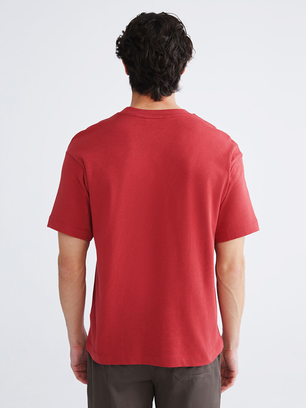 Kırmızı Bisiklet Yaka Penye Erkek Tişört-3