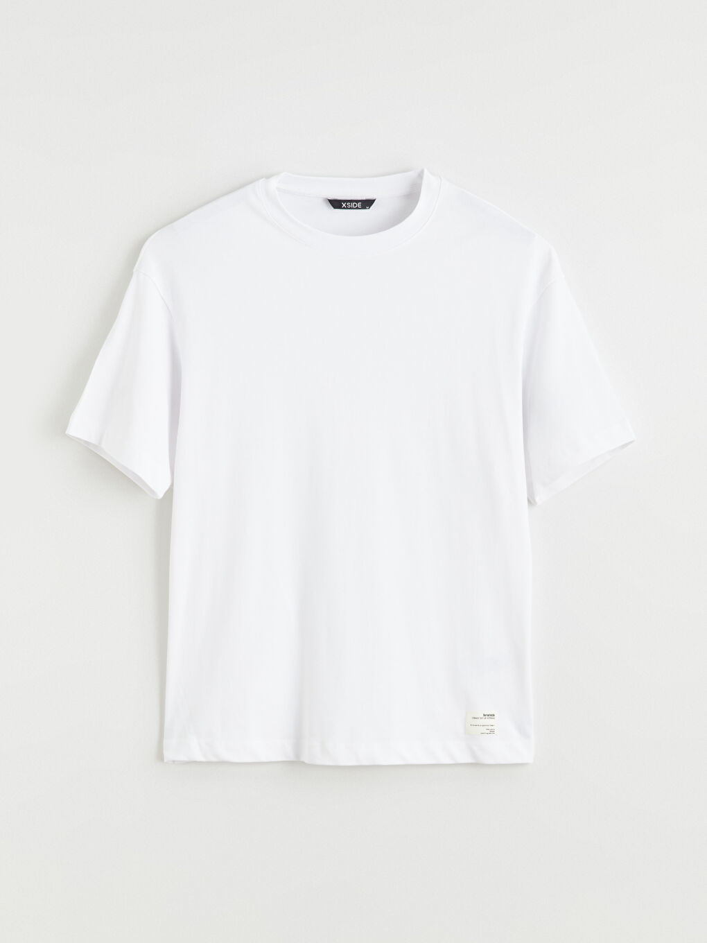 Beyaz Bisiklet Yaka Penye Erkek Tişört-4