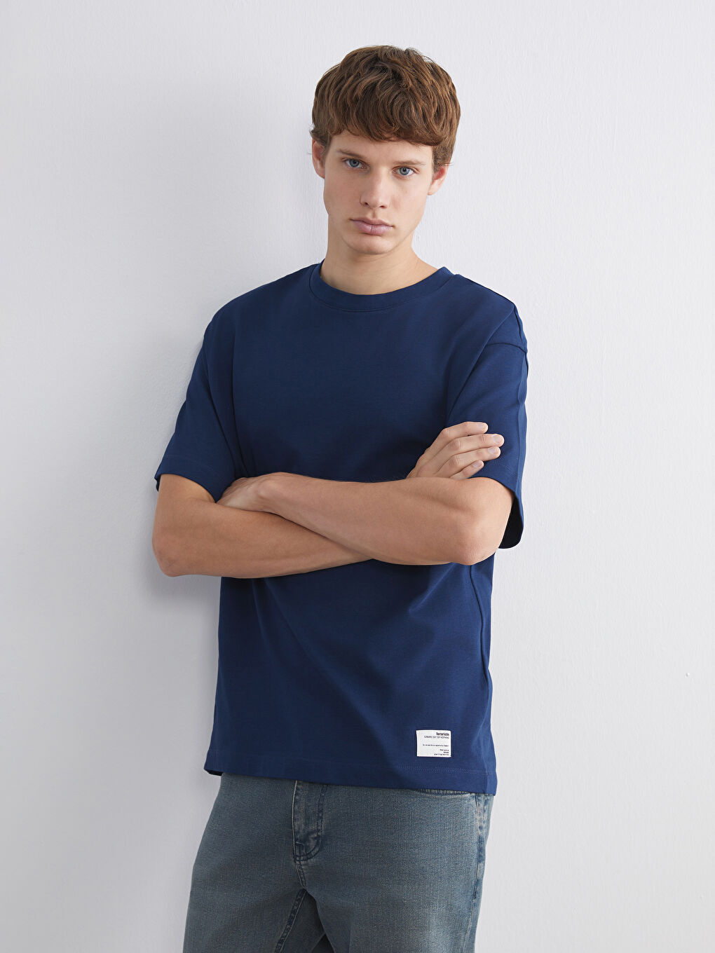 Lacivert Bisiklet Yaka Penye Erkek Tişört