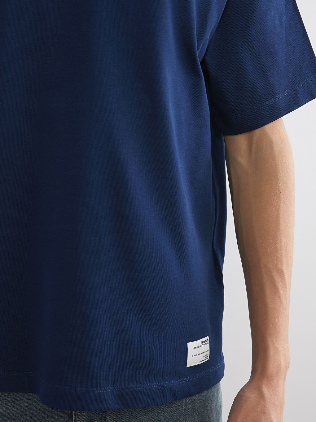 Lacivert Bisiklet Yaka Penye Erkek Tişört-2