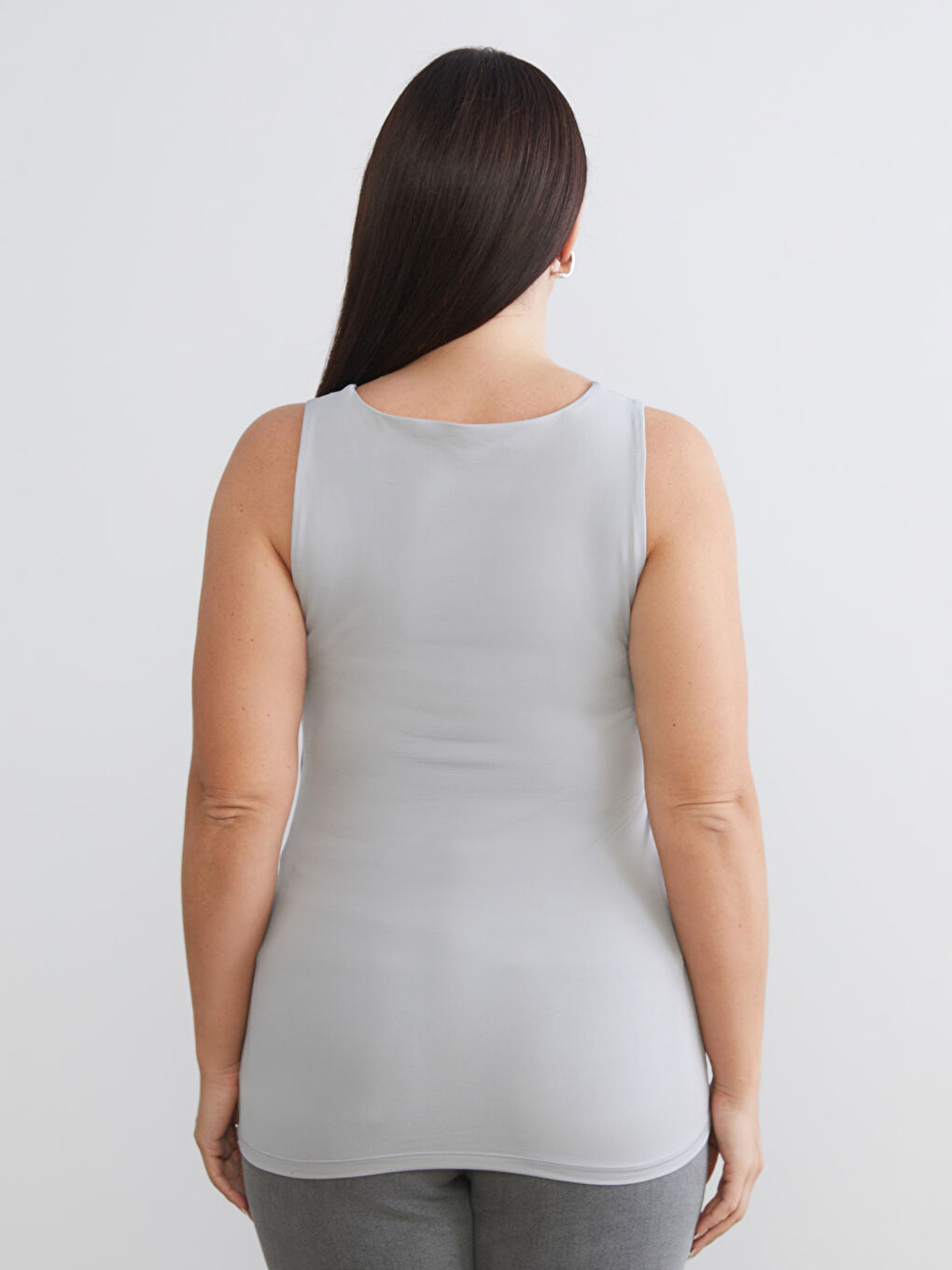 Gri Büyük Beden Kare Yaka Kadın Atlet 2'li-6