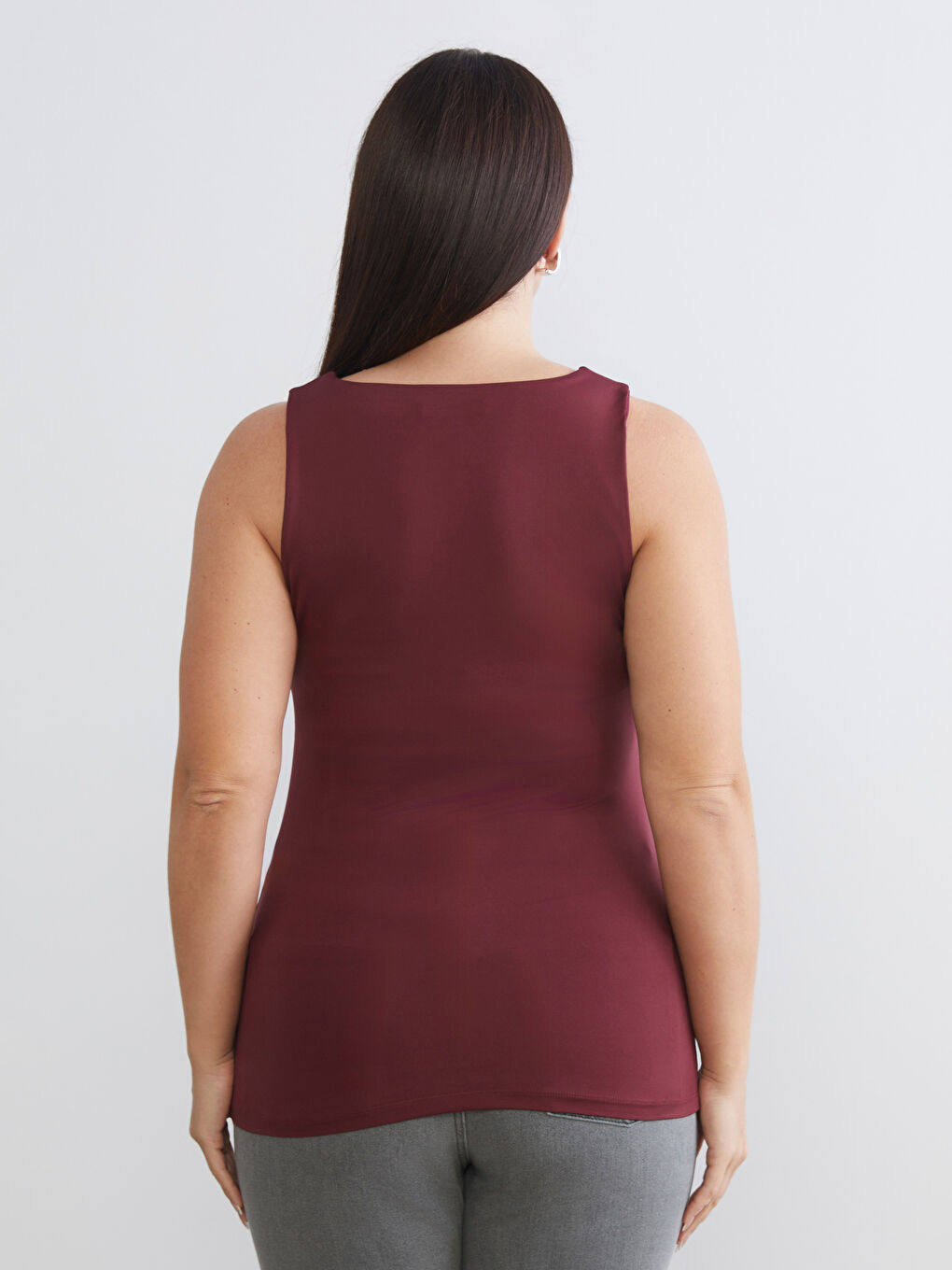 Gri Büyük Beden Kare Yaka Kadın Atlet 2'li-7