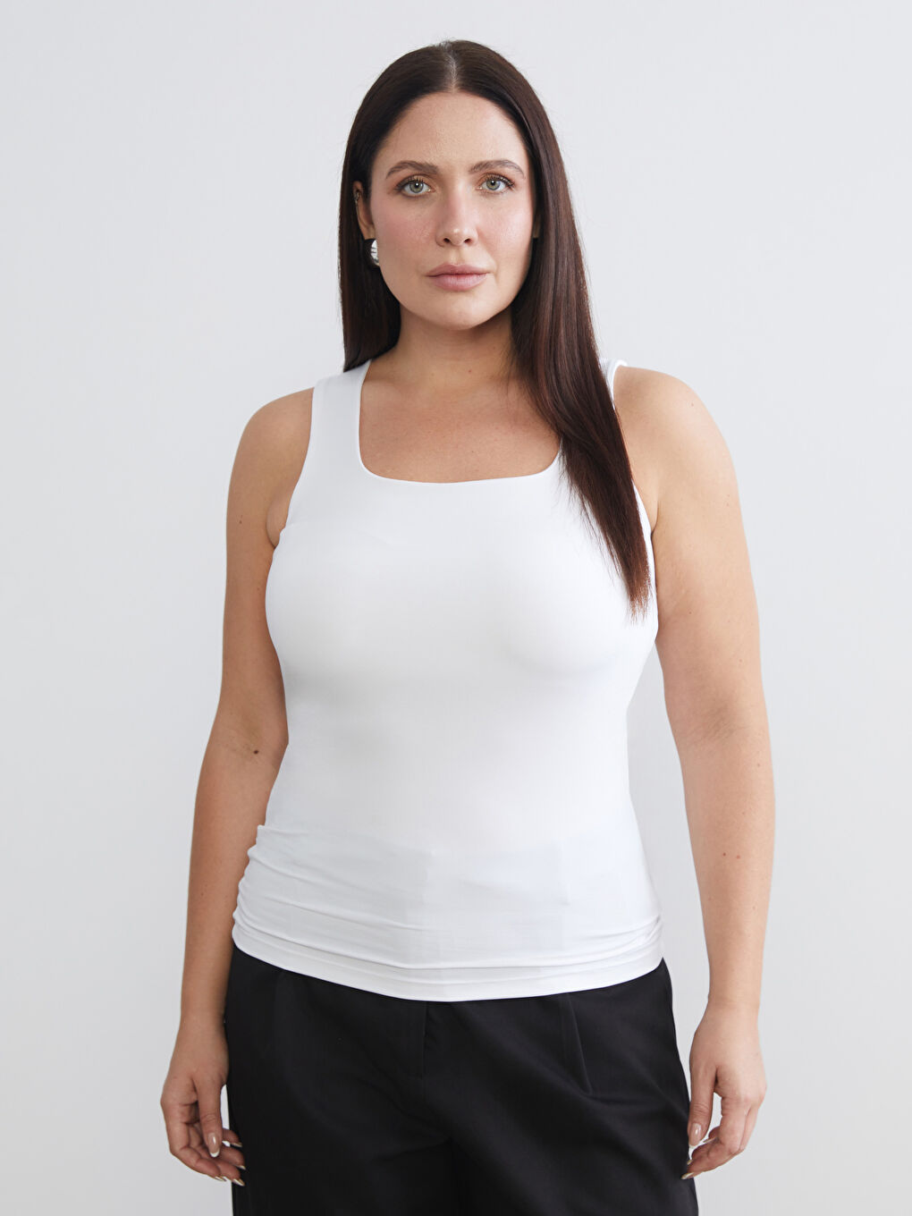 Siyah Büyük Beden Kare Yaka Kadın Atlet 2'li-1