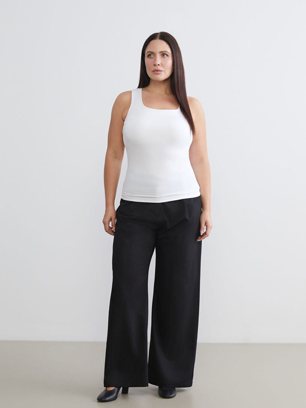 Siyah Büyük Beden Kare Yaka Kadın Atlet 2'li-3