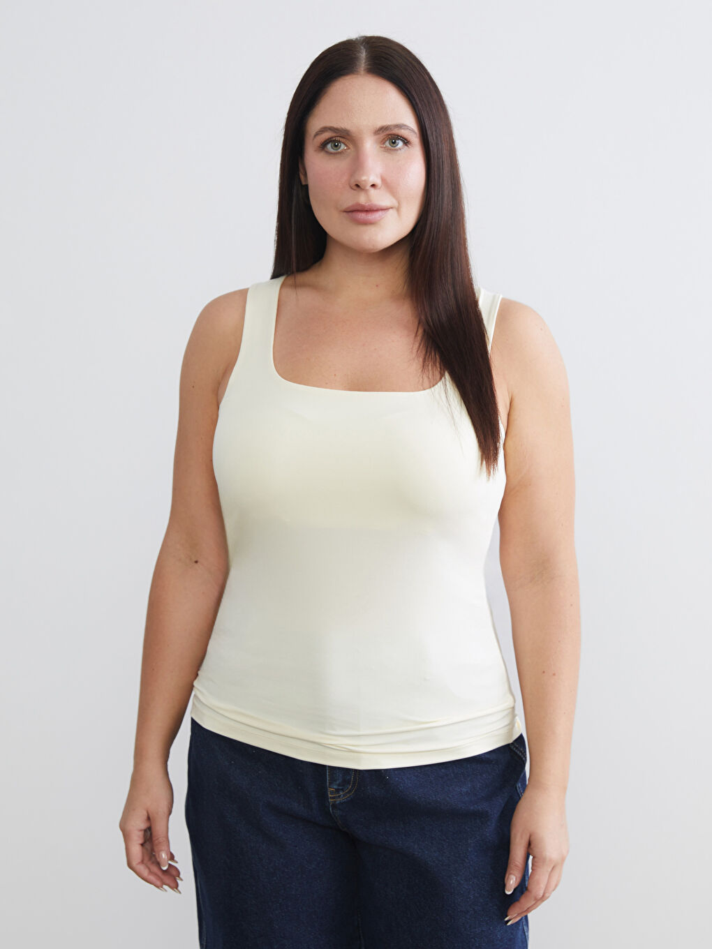 Sarı Büyük Beden Kare Yaka Kadın Atlet 2'li-1