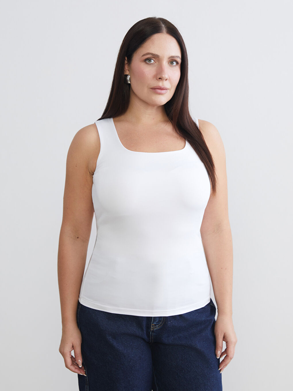 Sarı Büyük Beden Kare Yaka Kadın Atlet 2'li-2