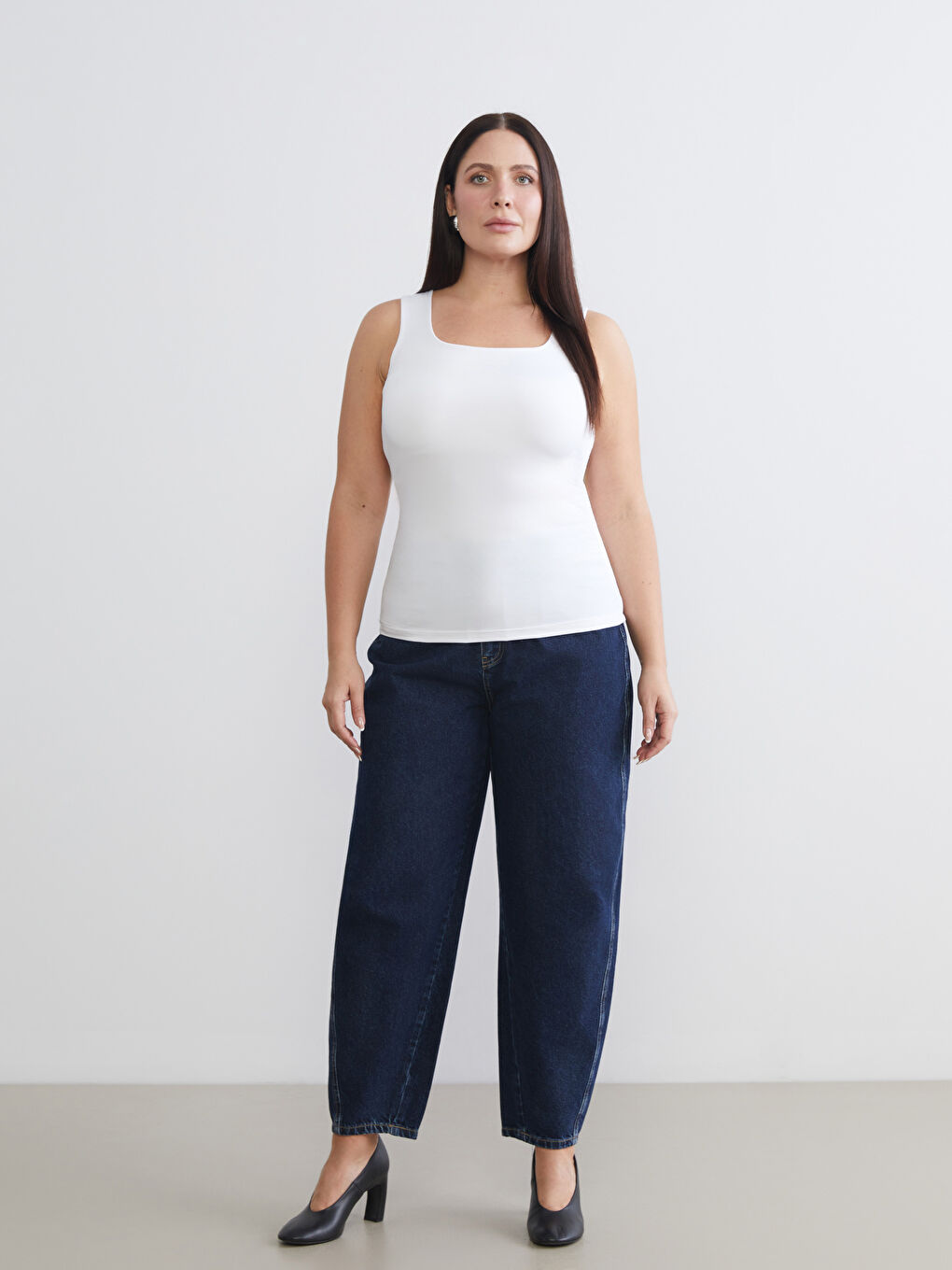 Sarı Büyük Beden Kare Yaka Kadın Atlet 2'li-3