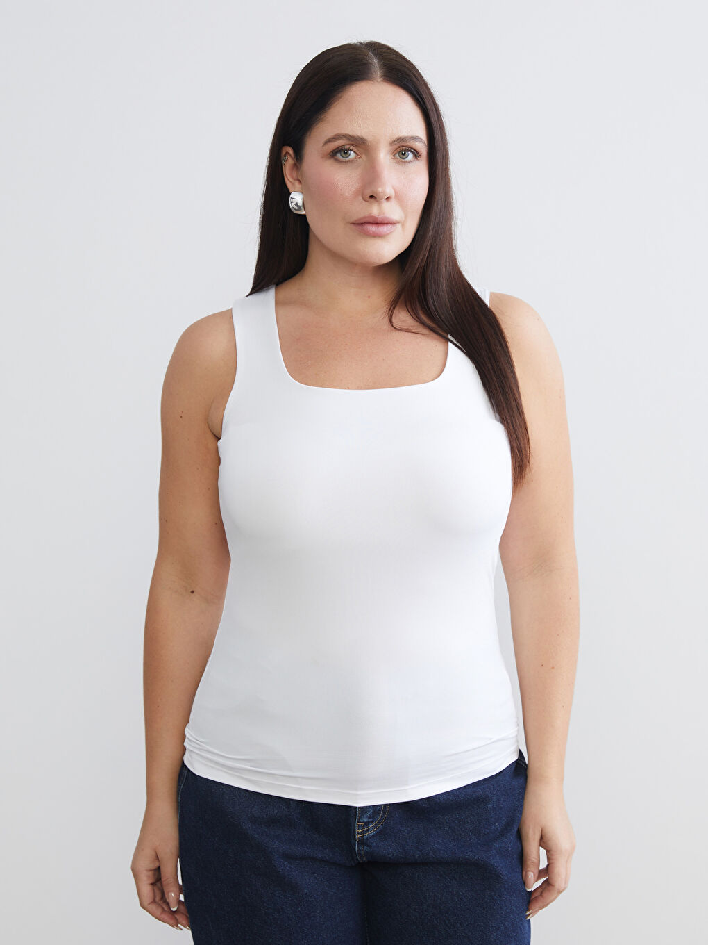 Mavi Büyük Beden Kare Yaka Kadın Atlet 2'li-2