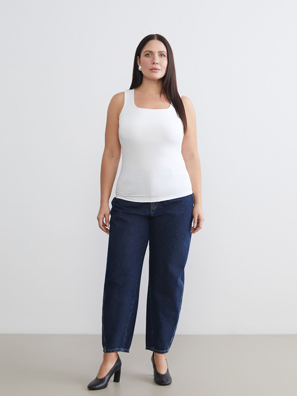 Mavi Büyük Beden Kare Yaka Kadın Atlet 2'li-3