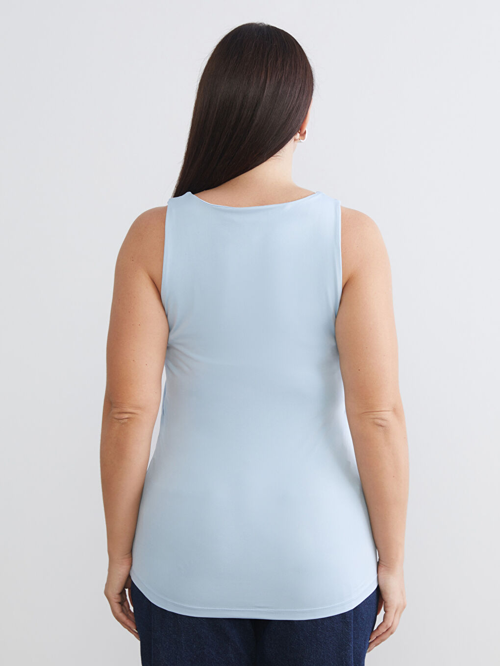 Mavi Büyük Beden Kare Yaka Kadın Atlet 2'li-6