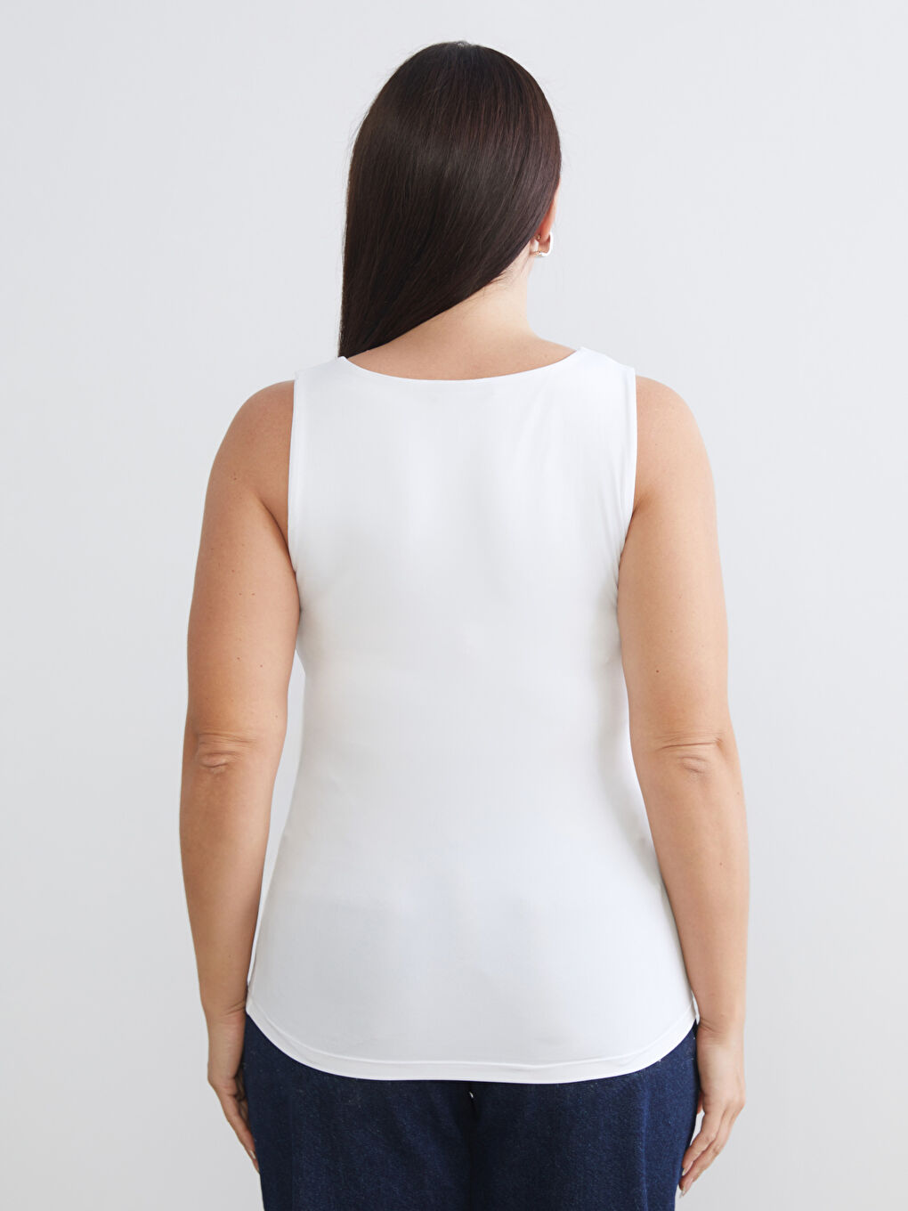 Beyaz Büyük Beden Kare Yaka Kadın Atlet 2'li-5