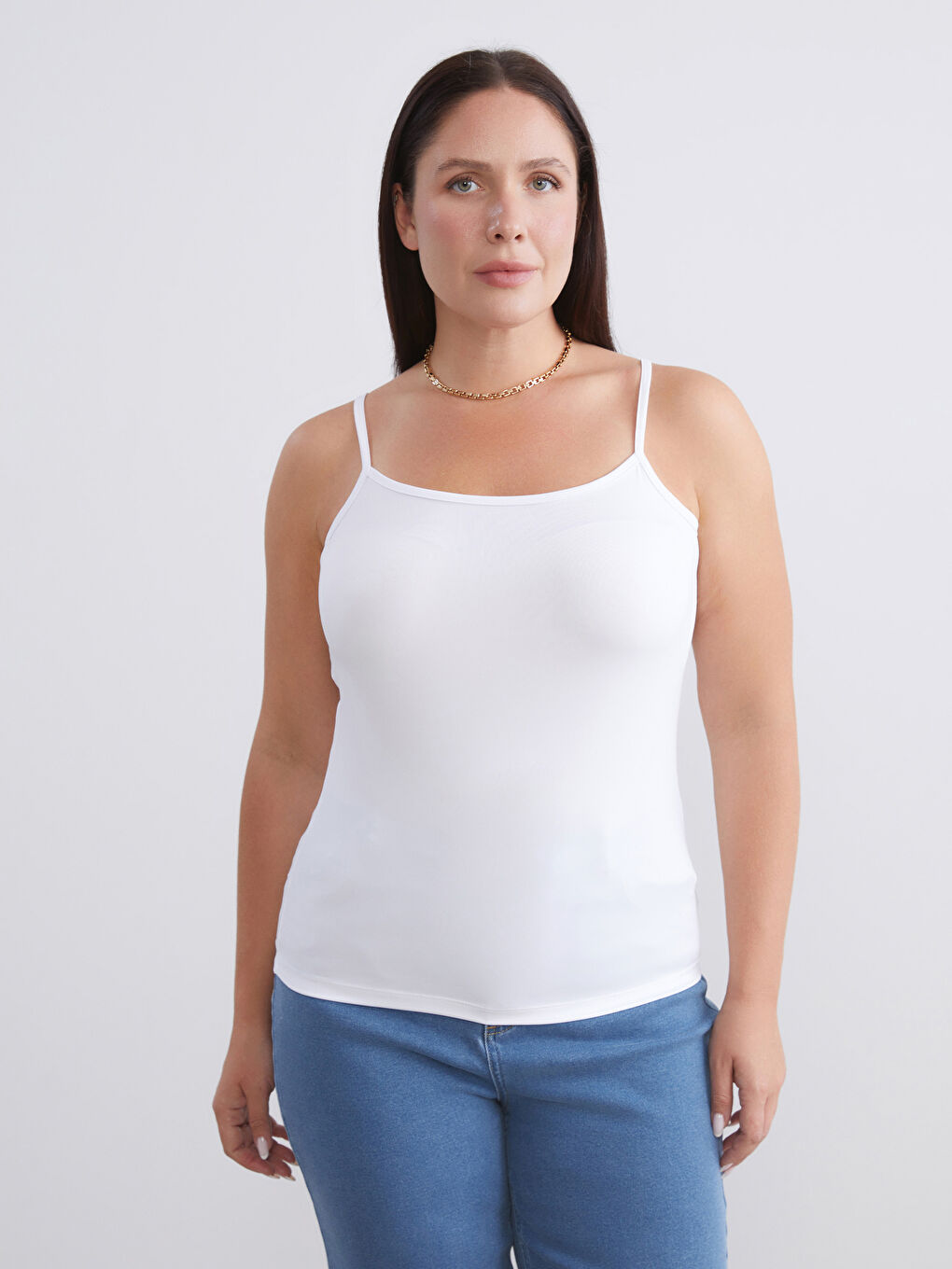 Sarı Büyük Beden Kare Yaka Askılı Kadın Atlet 2'li-1