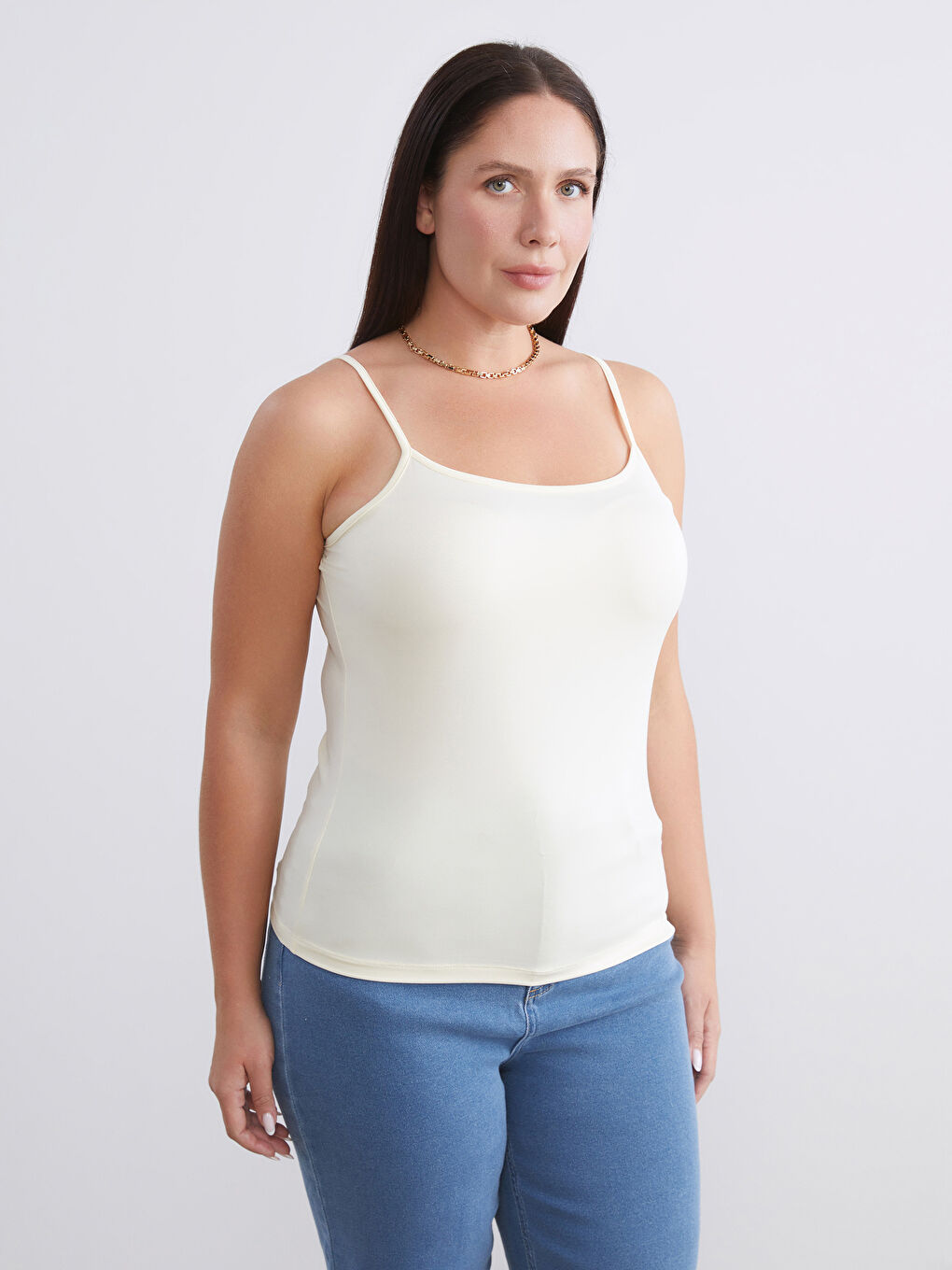 Sarı Büyük Beden Kare Yaka Askılı Kadın Atlet 2'li-2