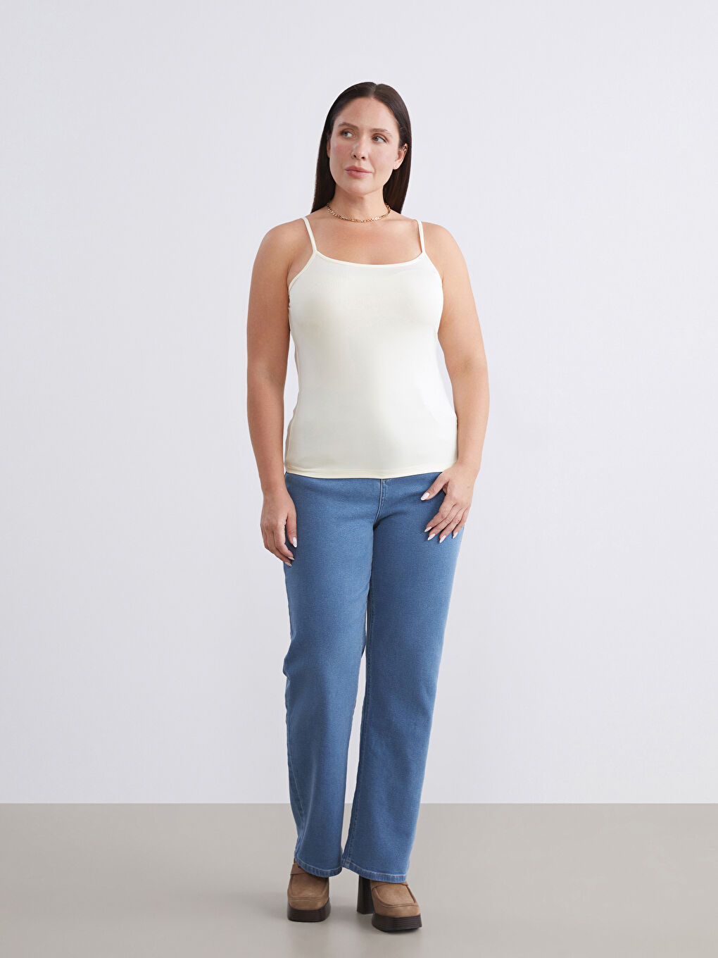 Sarı Büyük Beden Kare Yaka Askılı Kadın Atlet 2'li-3