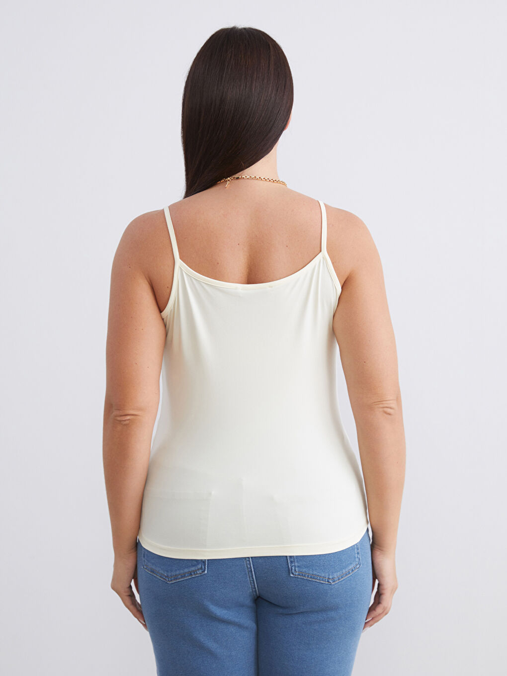 Sarı Büyük Beden Kare Yaka Askılı Kadın Atlet 2'li-6