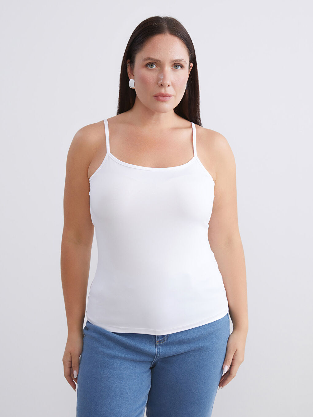 Mavi Büyük Beden Kare Yaka Askılı Kadın Atlet 2'li-2