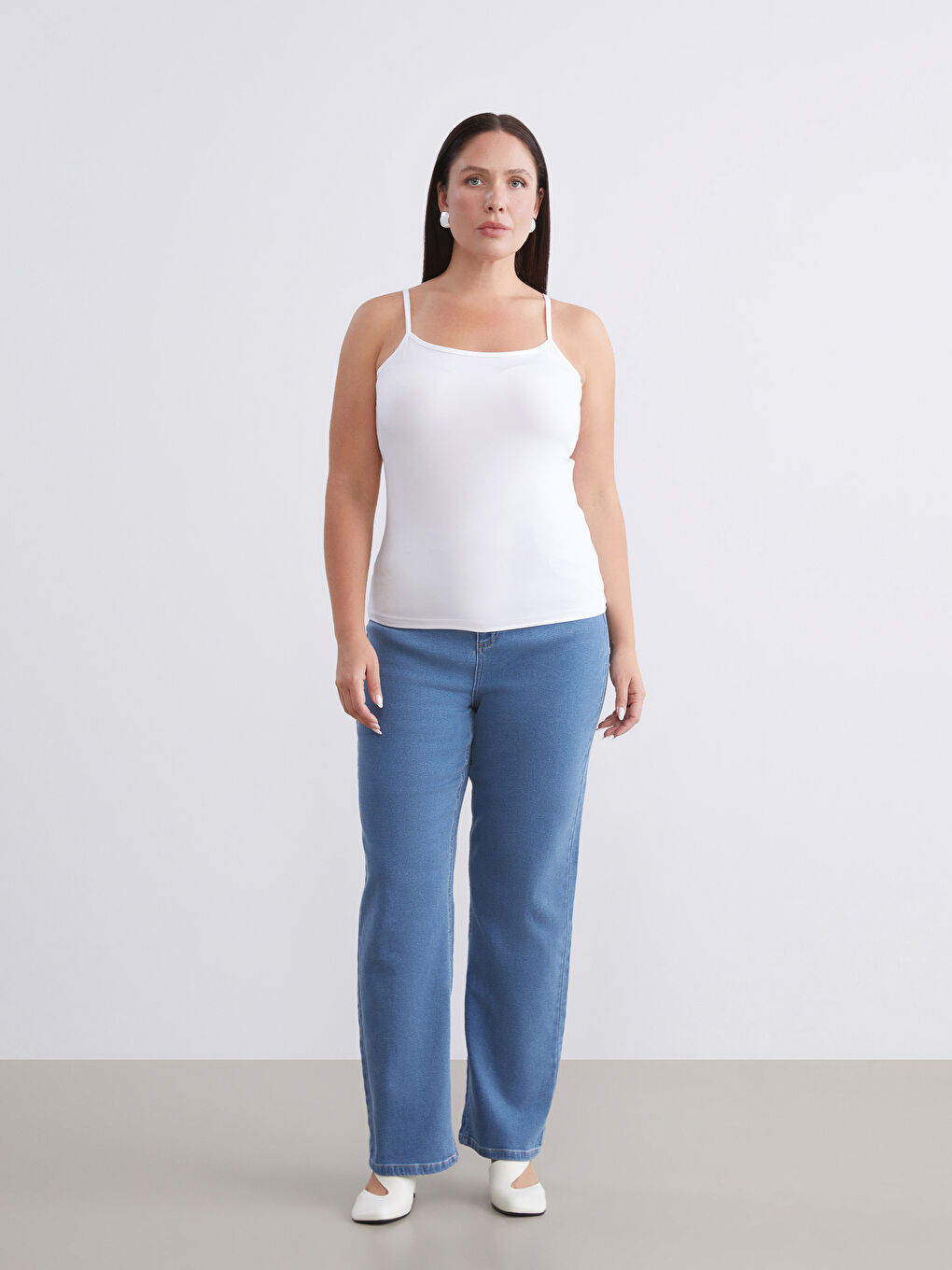 Mavi Büyük Beden Kare Yaka Askılı Kadın Atlet 2'li-3