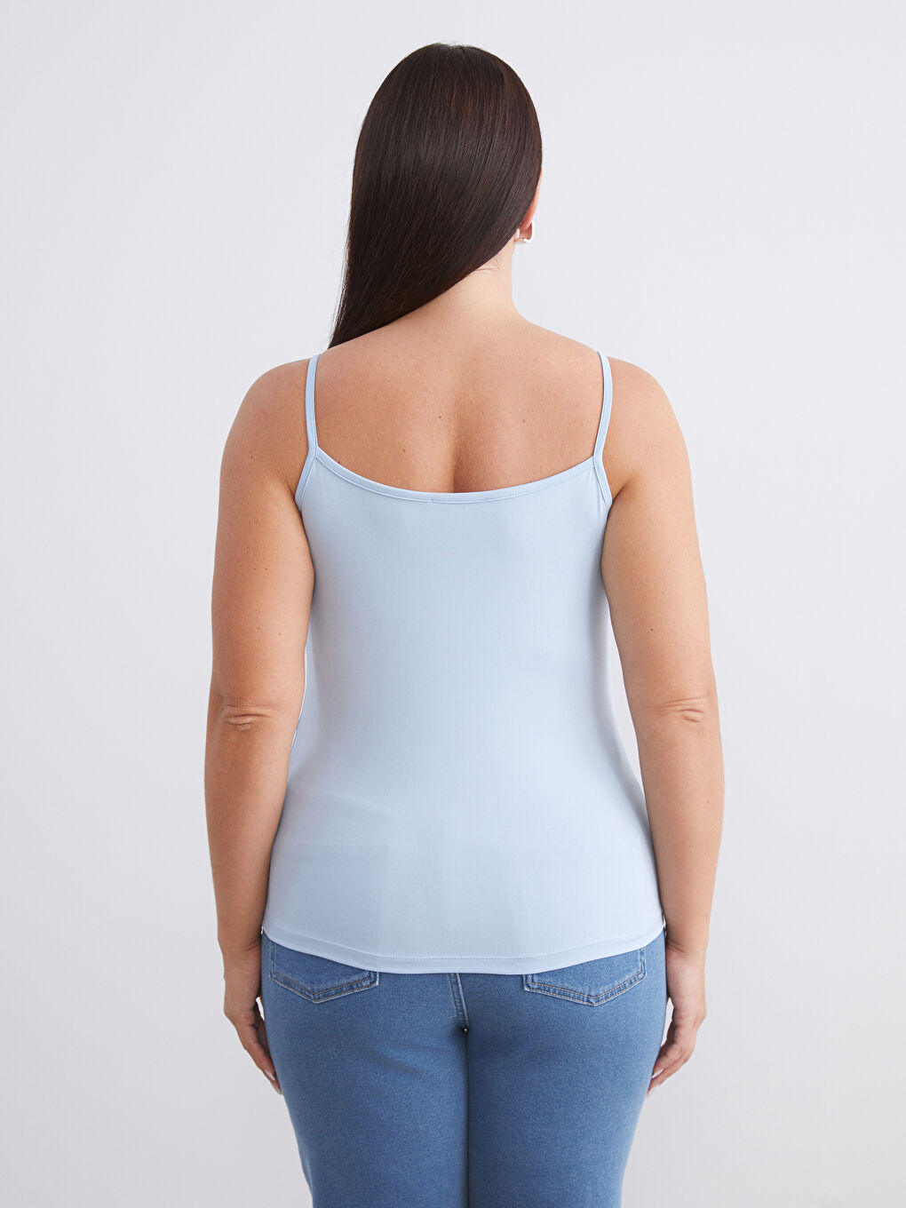 Mavi Büyük Beden Kare Yaka Askılı Kadın Atlet 2'li-6