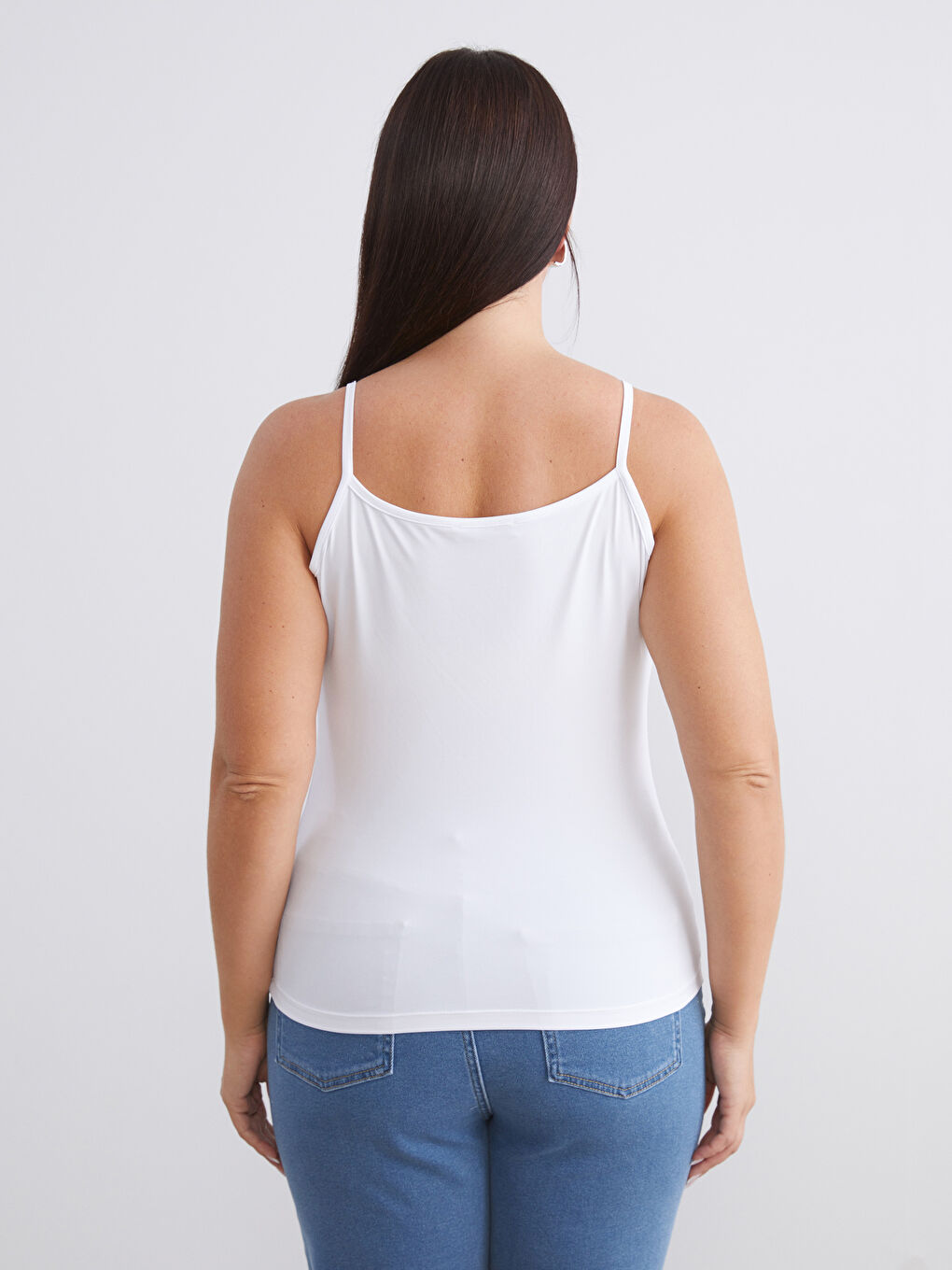 Mavi Büyük Beden Kare Yaka Askılı Kadın Atlet 2'li-7