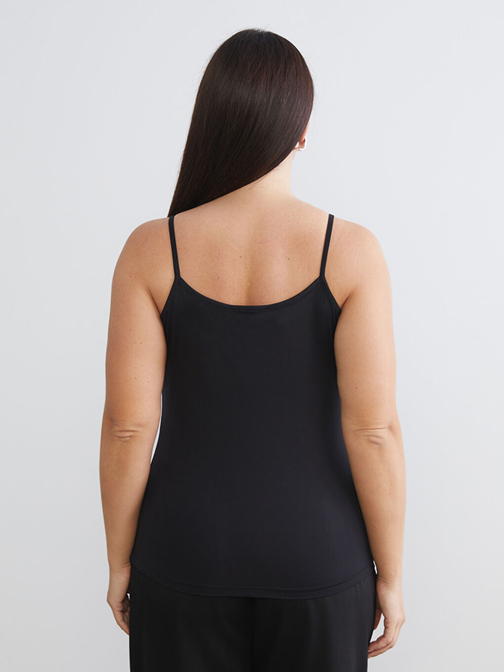 Siyah Büyük Beden Kare Yaka Askılı Kadın Atlet 2'li-4