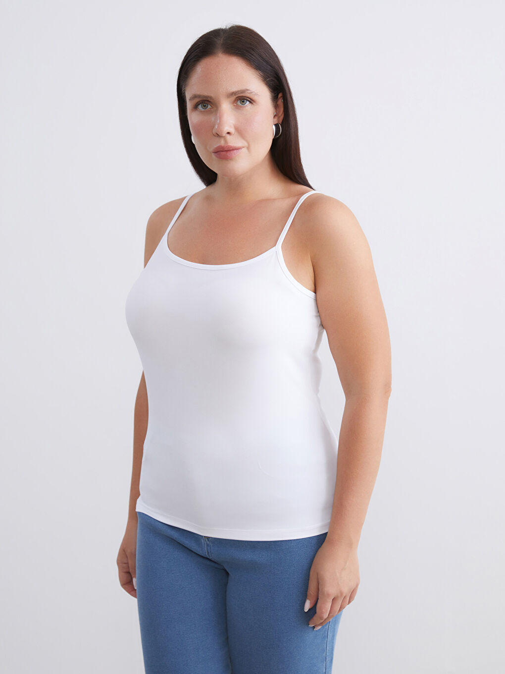 Pembe Büyük Beden Kare Yaka Askılı Kadın Atlet 2'li-2