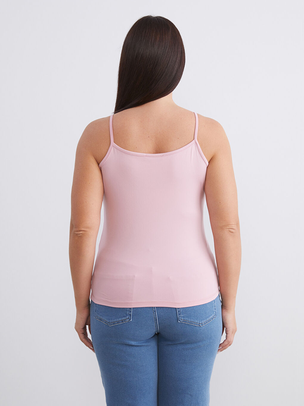 Pembe Büyük Beden Kare Yaka Askılı Kadın Atlet 2'li-6