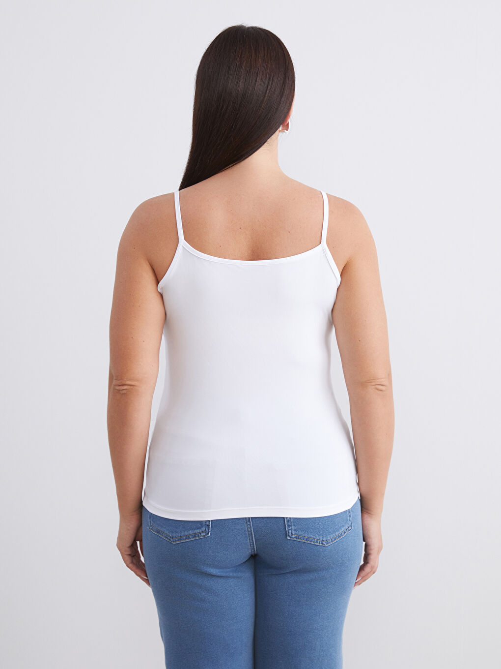 Pembe Büyük Beden Kare Yaka Askılı Kadın Atlet 2'li-7