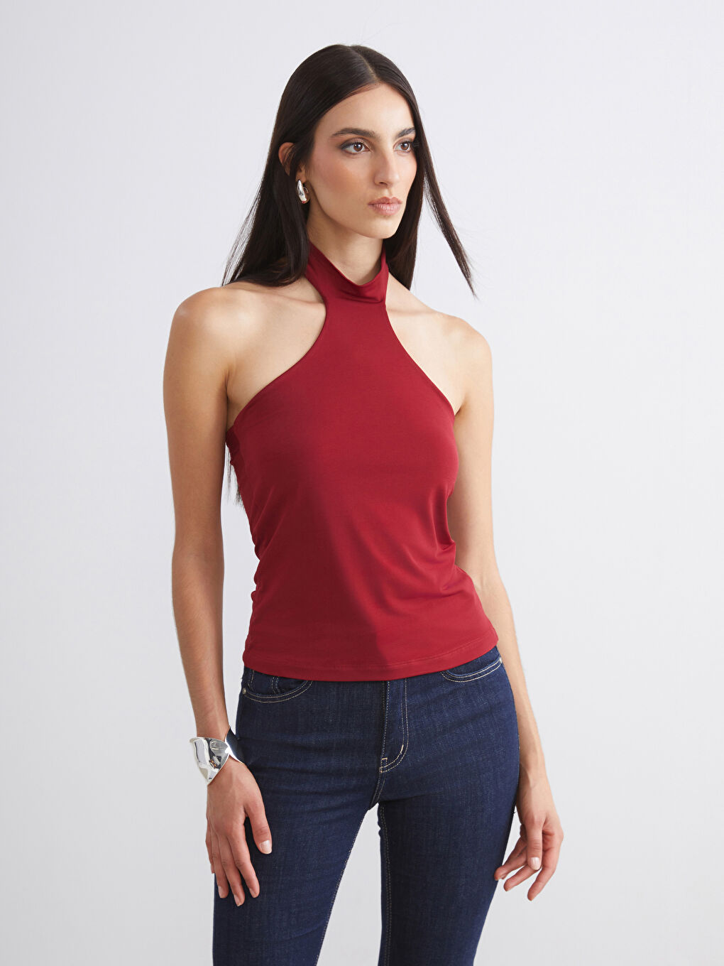 Bordo Halter Yaka Kadın Atlet