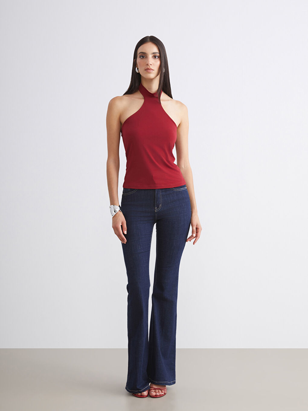 Bordo Halter Yaka Kadın Atlet-1