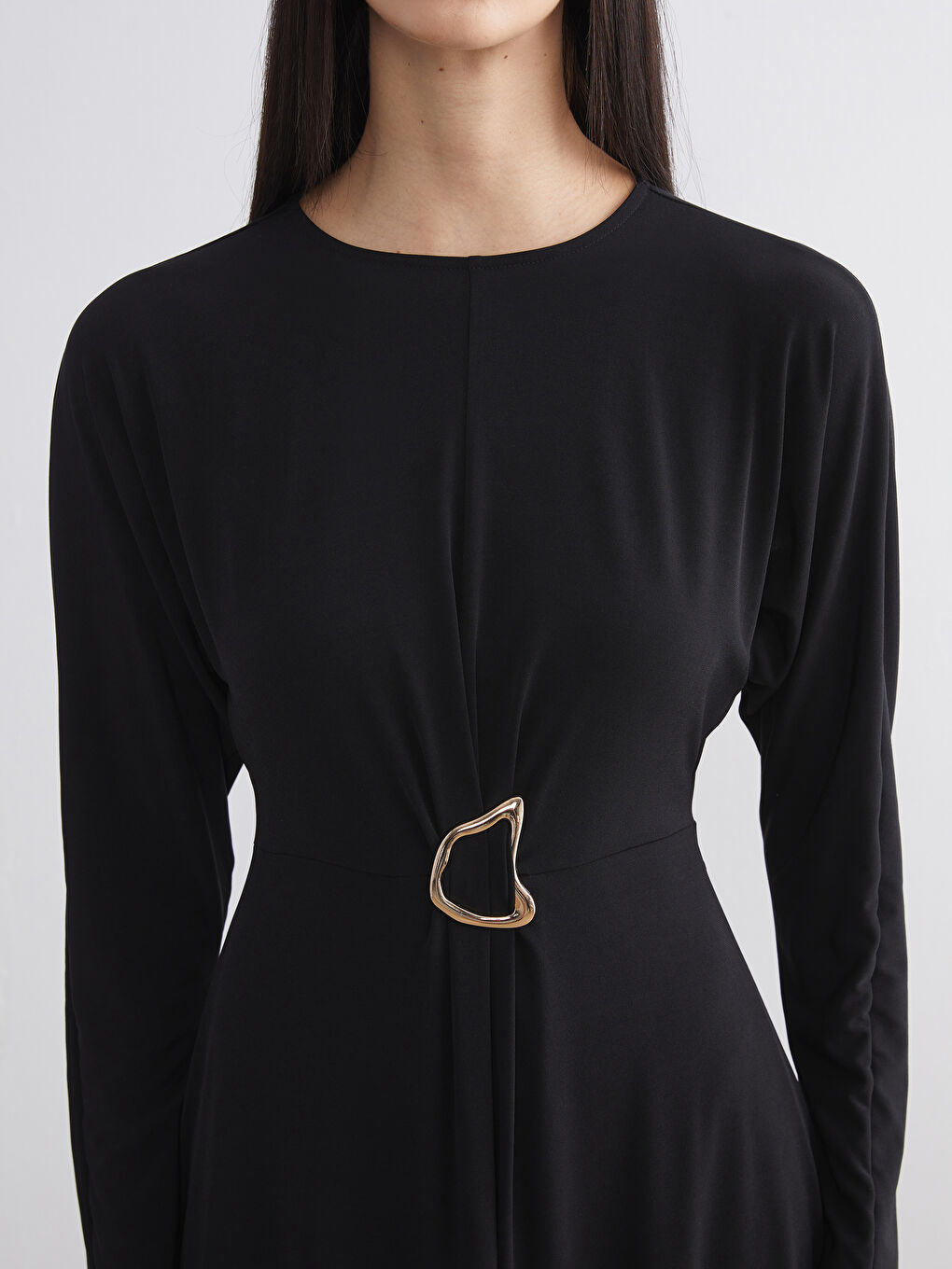 Siyah Bisiklet Yaka Büzgülü Elbise-2