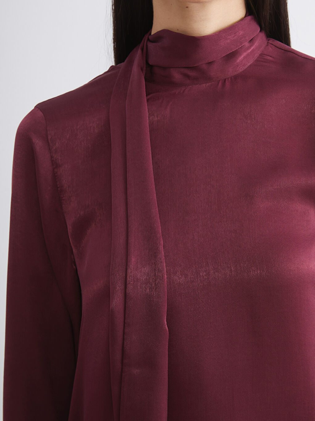 Bordo Şal Yaka Saten Elbise-2