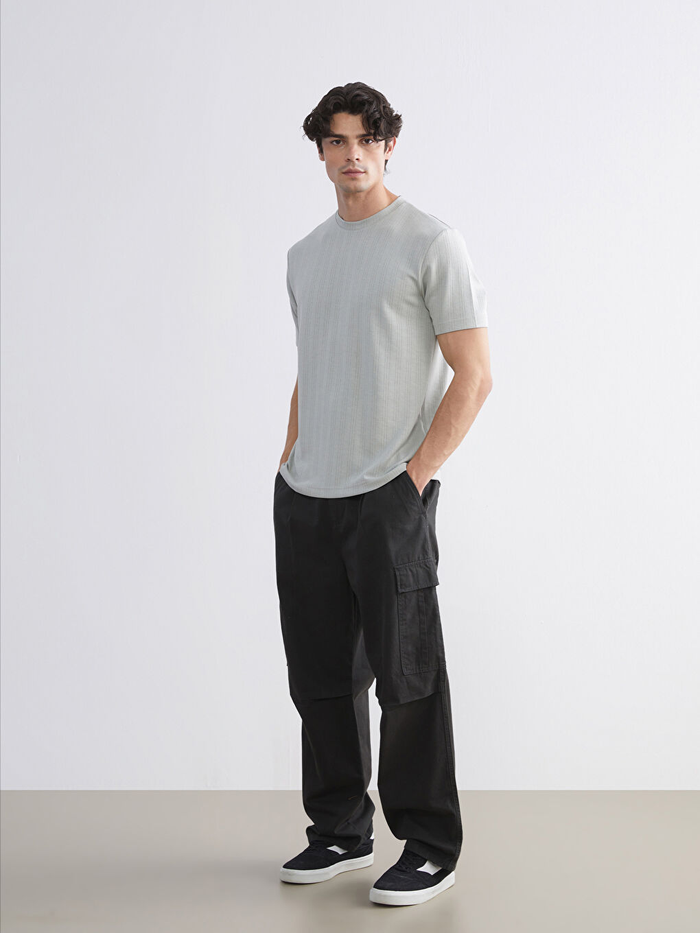 Turkuaz Bisiklet Yaka Erkek Tişört-1