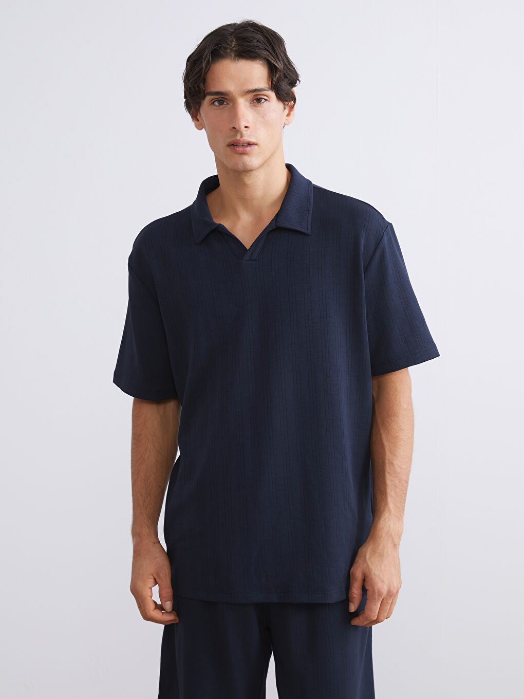 Lacivert Polo Yaka Erkek Tişört-1