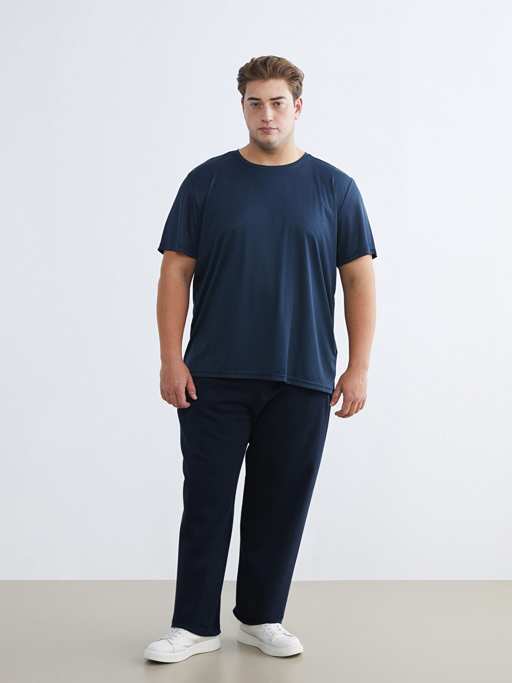 İndigo Büyük Beden Bisiklet Yaka Erkek Spor Tişört-1