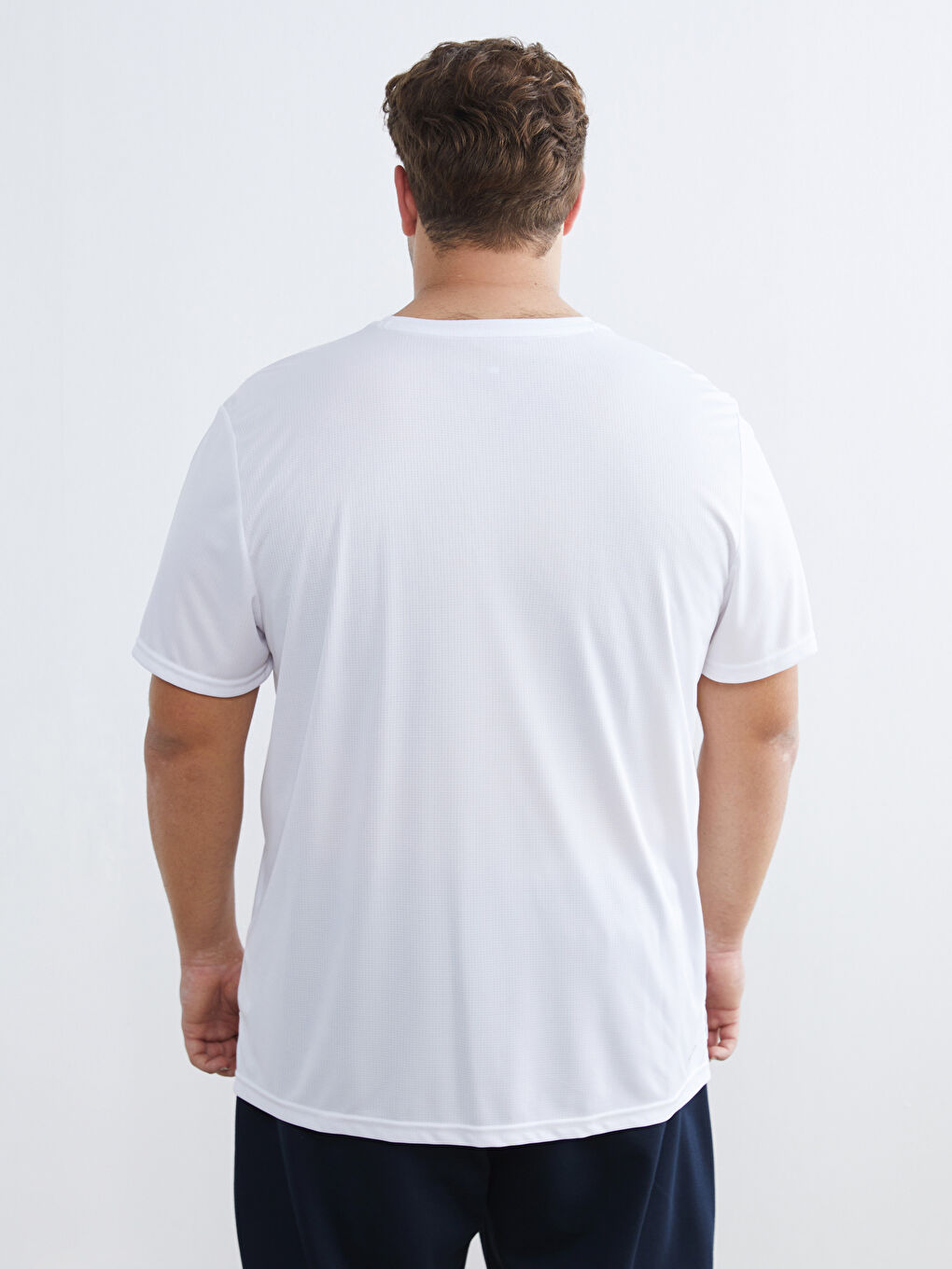 Beyaz Büyük Beden Bisiklet Yaka Erkek Spor Tişört-3