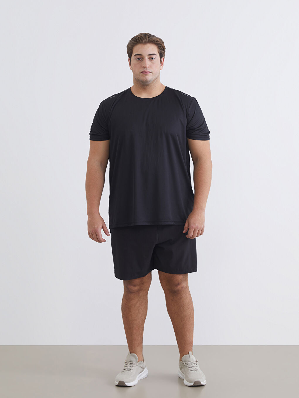 Siyah Büyük Beden Bisiklet Yaka Erkek Spor Tişört-2