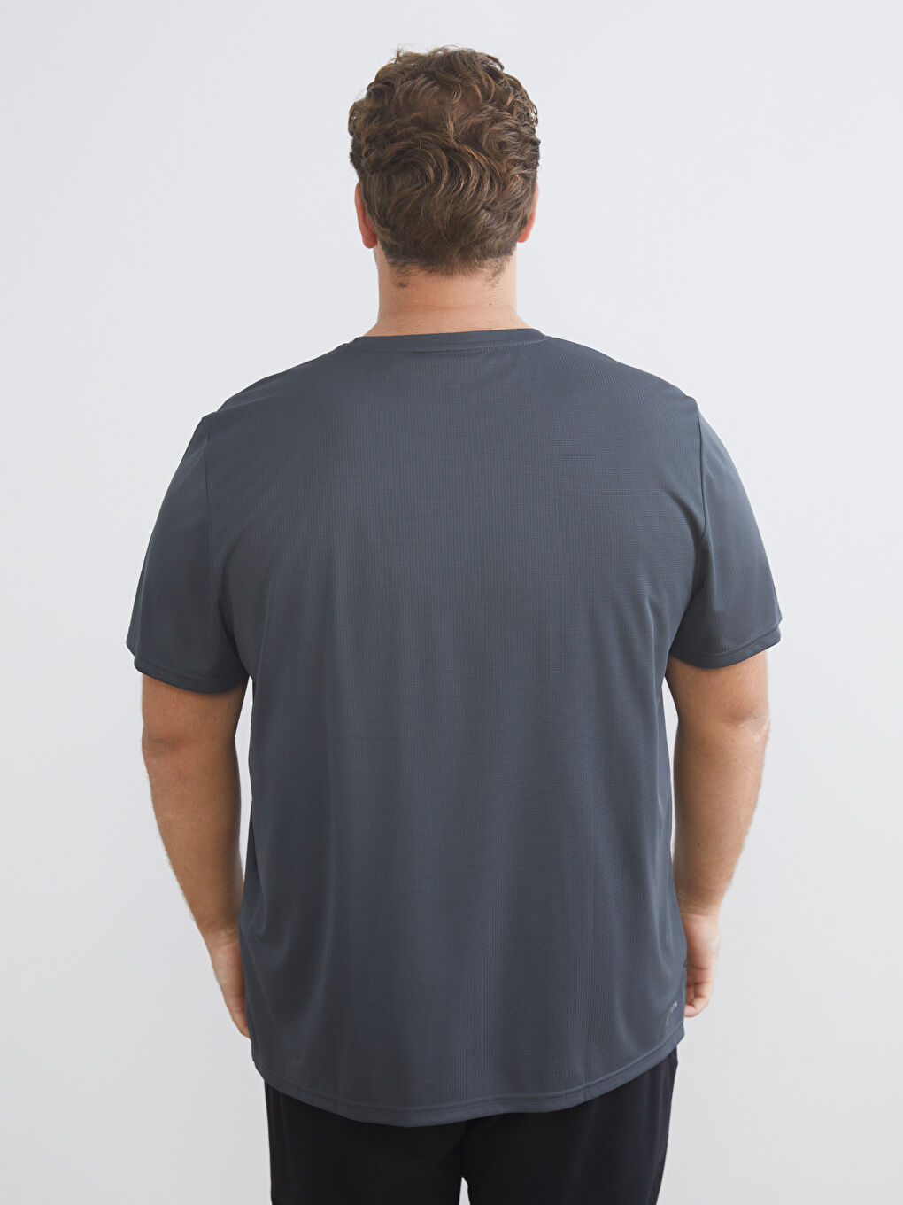 Gri Büyük Beden Bisiklet Yaka Erkek Spor Tişört-3