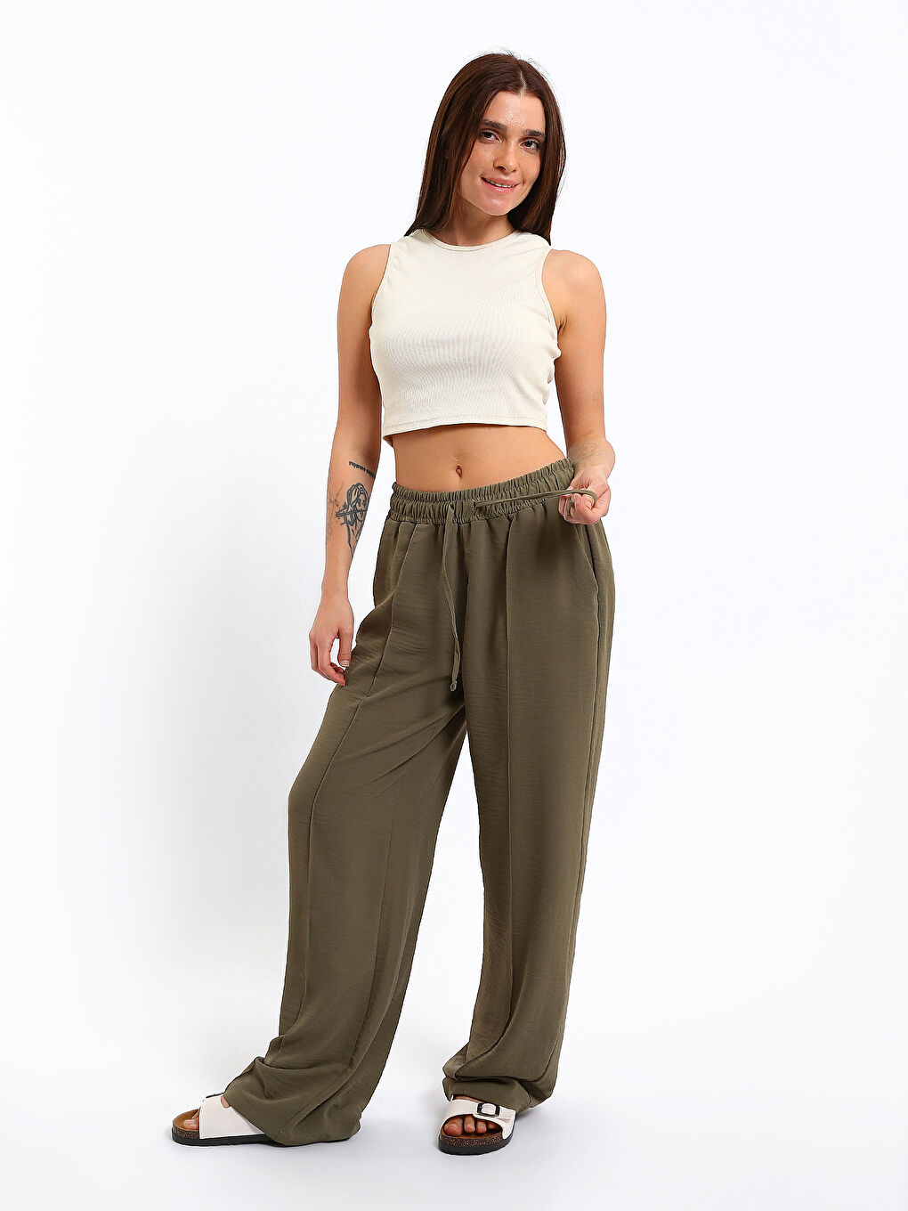 Elastic Waist Wide Leg Women's Trousers