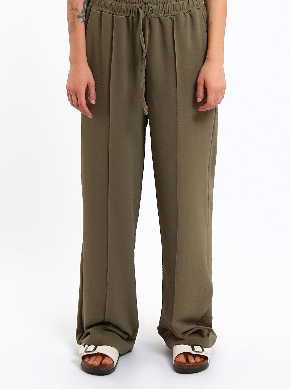 Elastic Waist Wide Leg Women's Trousers-1