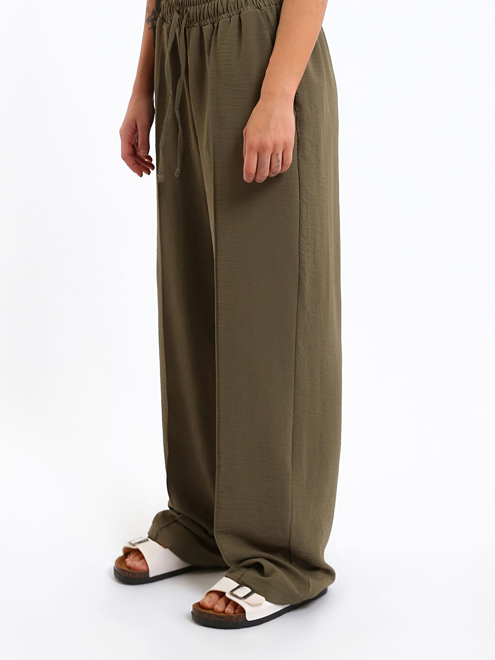 Elastic Waist Wide Leg Women's Trousers-3