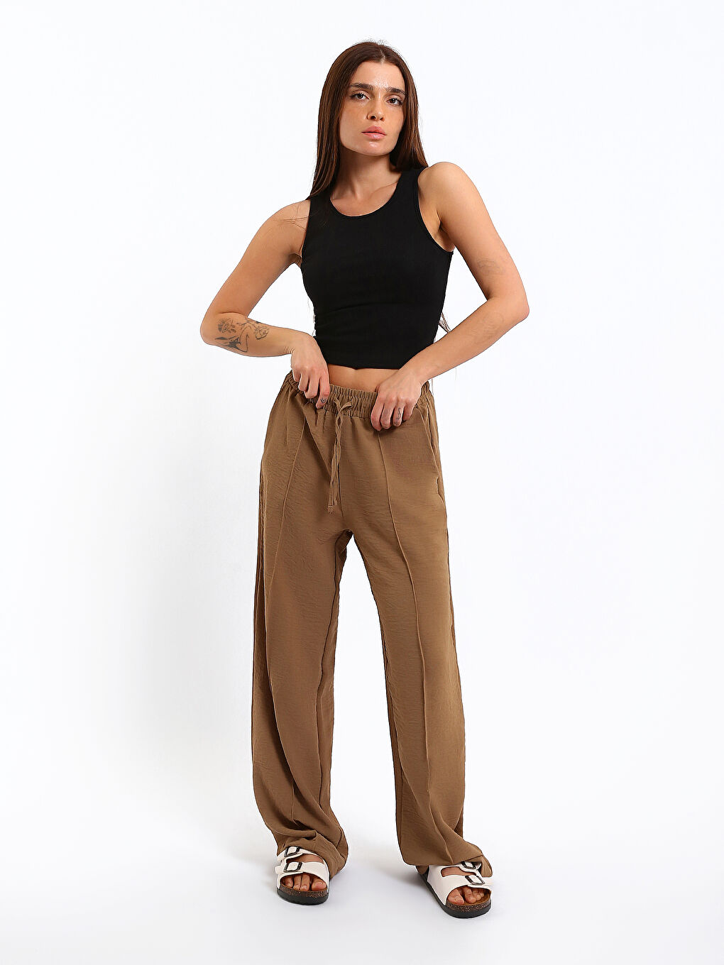 Elastic Waist Wide Leg Women's Trousers
