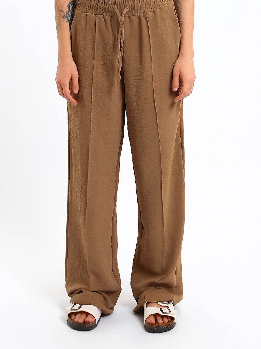Elastic Waist Wide Leg Women's Trousers-1