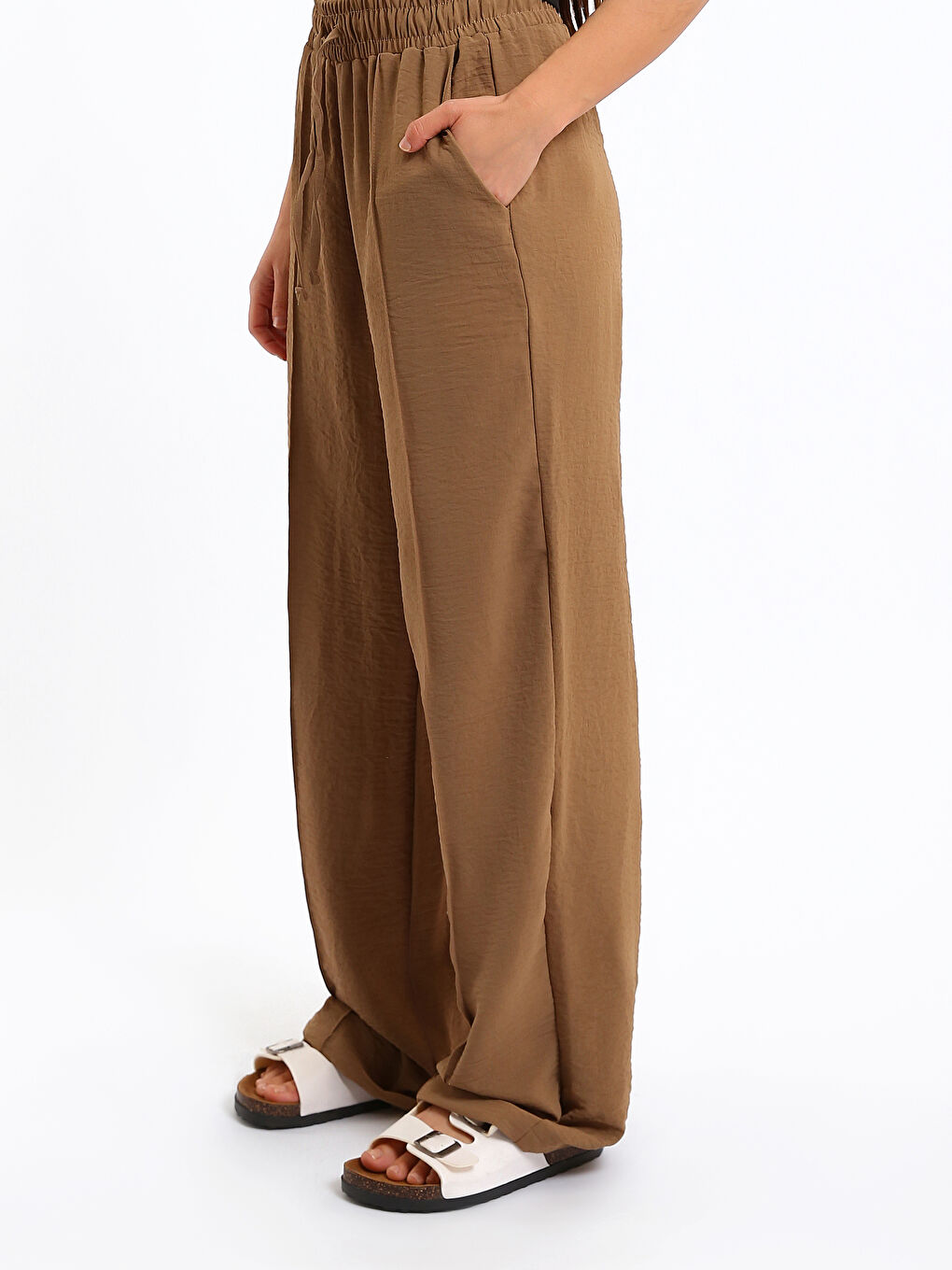 Elastic Waist Wide Leg Women's Trousers-3