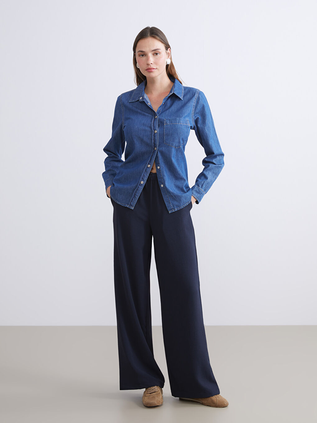 Elastic Waist Wide Leg Women's Trousers