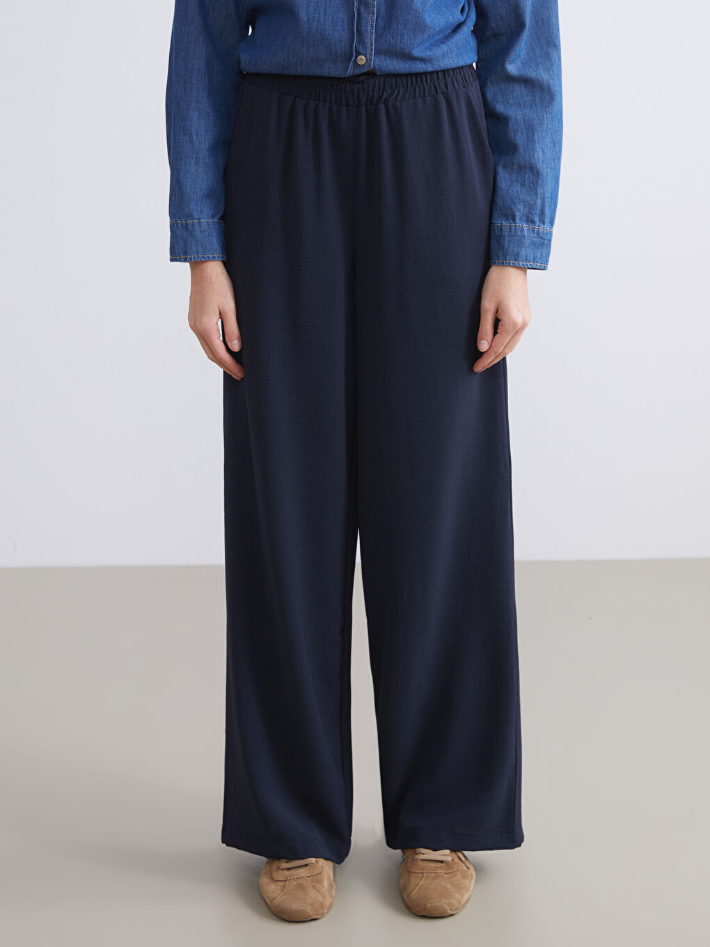 Elastic Waist Wide Leg Women's Trousers-1