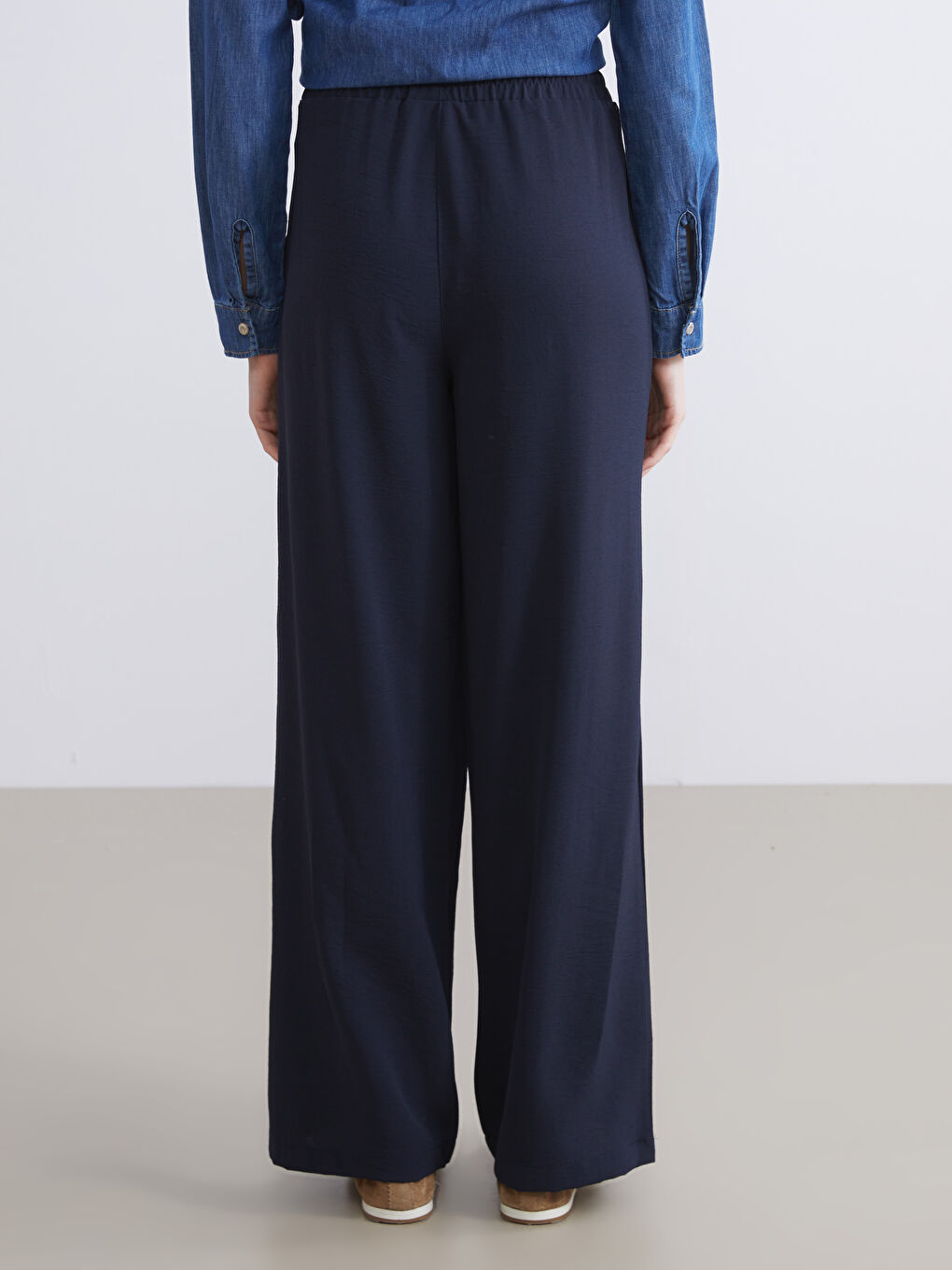 Elastic Waist Wide Leg Women's Trousers-3