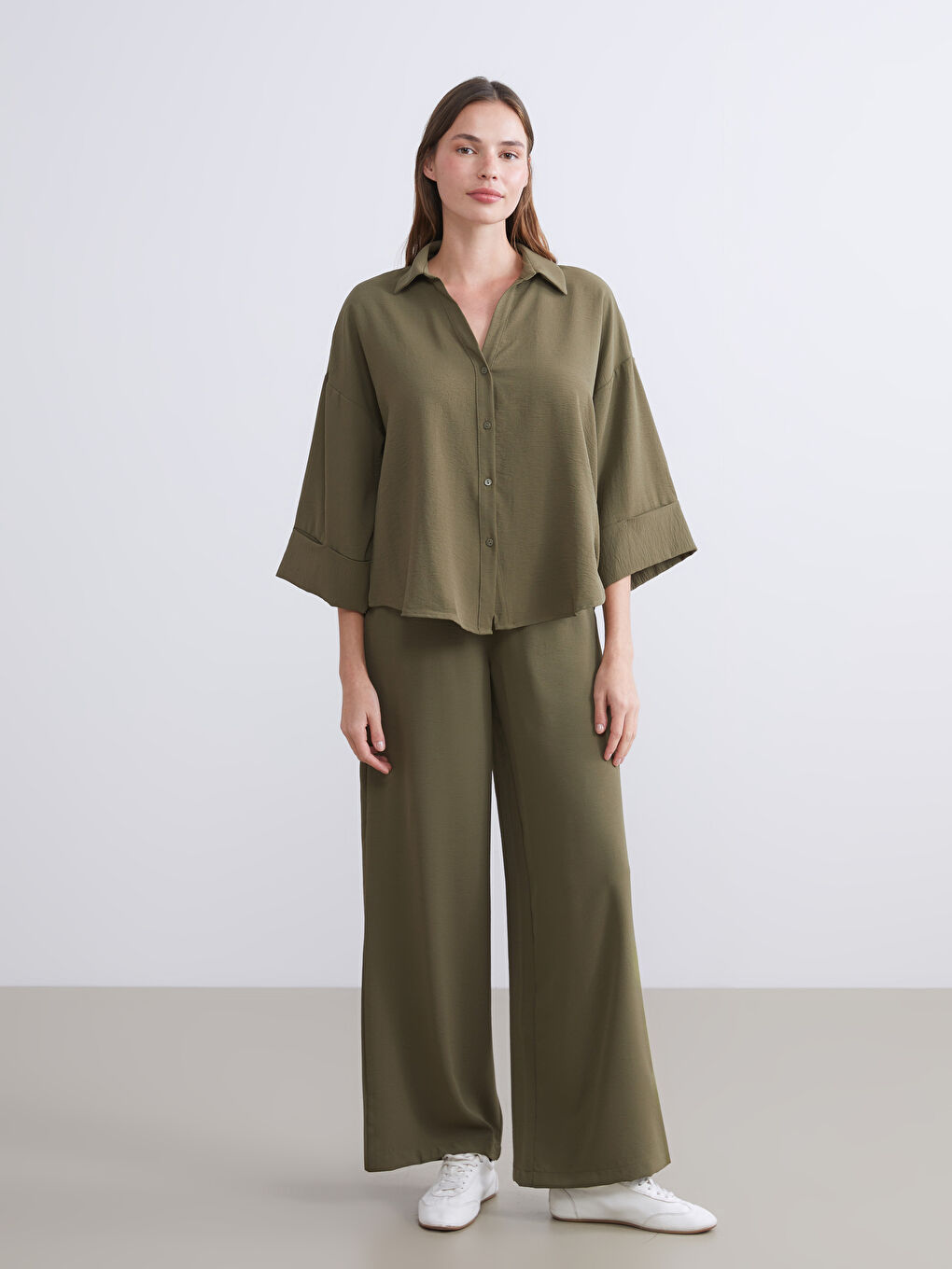 Elastic Waist Wide Leg Women's Trousers-1