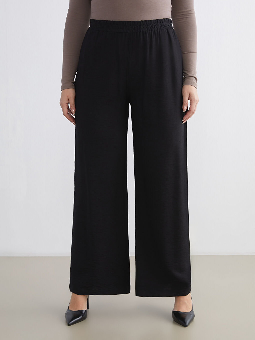 بنطلون واسع الساق بخصر مرن للسيدات-1
