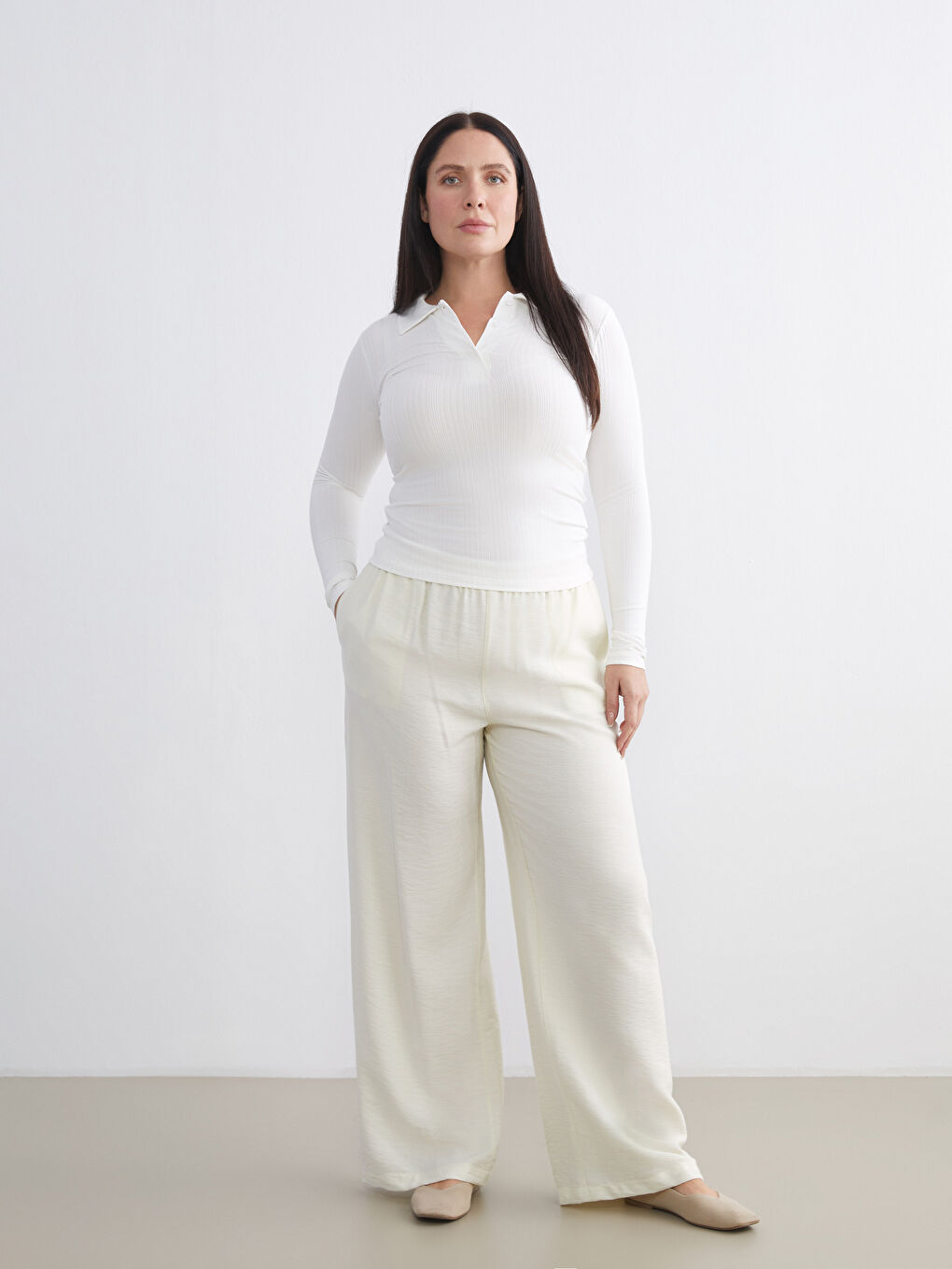 Elastic Waist Wide Leg Women's Trousers
