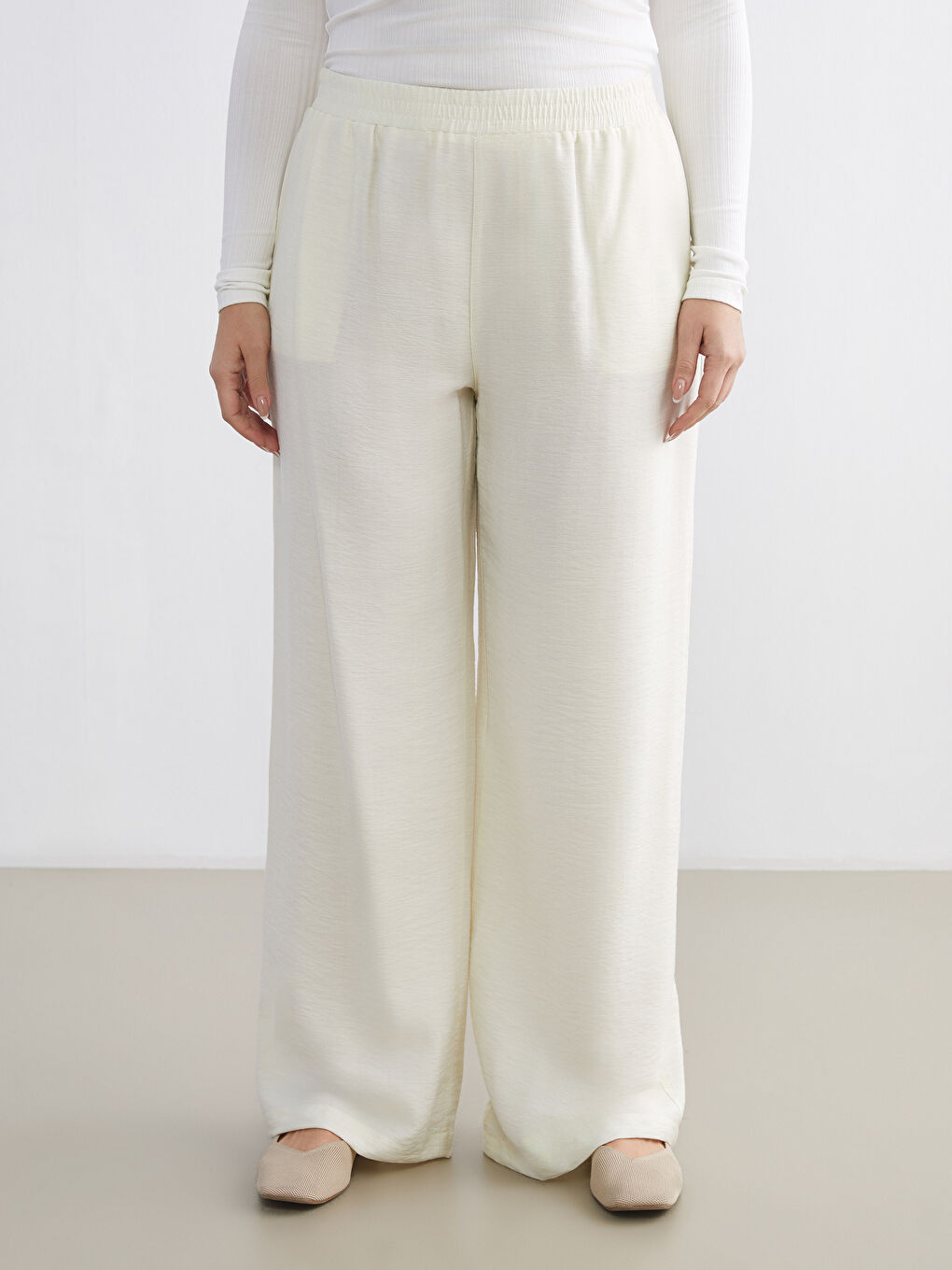 Elastic Waist Wide Leg Women's Trousers-1